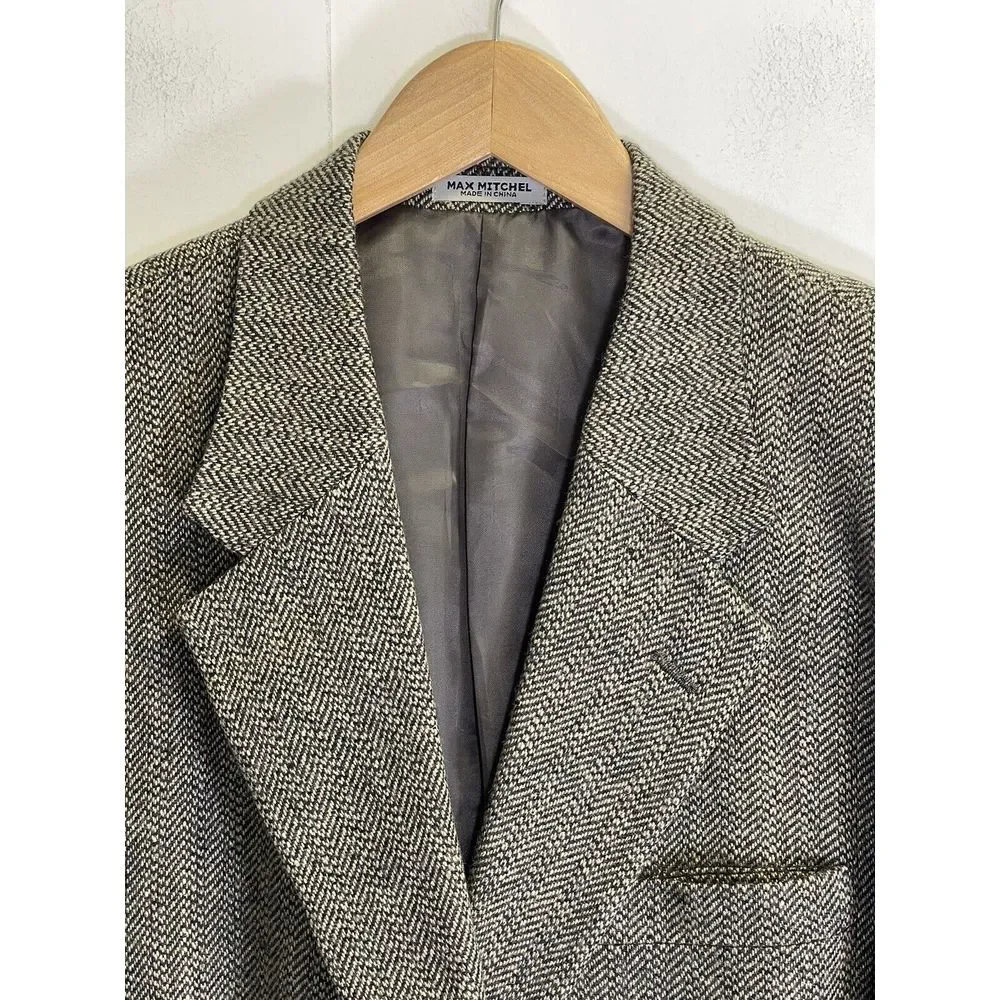 Max Mitchell Mens‎ 42R Blazer Sport coat Jacket Wool blend Black Gray